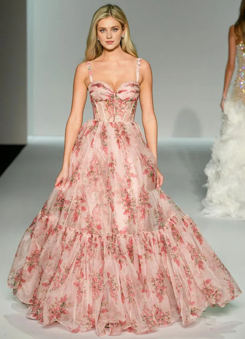 Prom Dress Stores Floral Print Sweetheart Spaghetti Straps Off Shoulder Floor Length Evening Dress Formal Dress Dresses Evening Wear Formal Wear Dresses